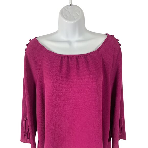 Christopher & Banks Womens Fuchsia Blouse With Button Detail & Tie Sleeves Large - Picture 2 of 12